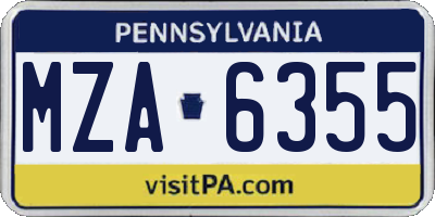 PA license plate MZA6355