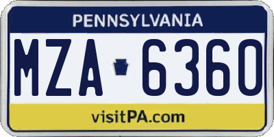PA license plate MZA6360