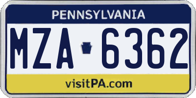 PA license plate MZA6362
