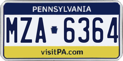 PA license plate MZA6364