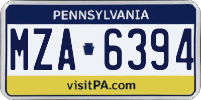 PA license plate MZA6394