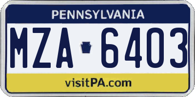PA license plate MZA6403