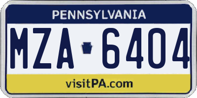 PA license plate MZA6404
