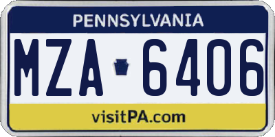 PA license plate MZA6406