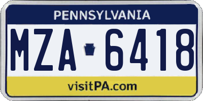 PA license plate MZA6418