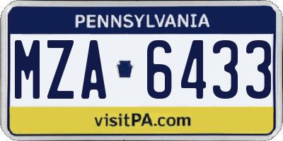 PA license plate MZA6433