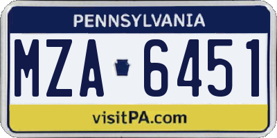 PA license plate MZA6451
