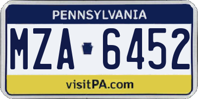 PA license plate MZA6452