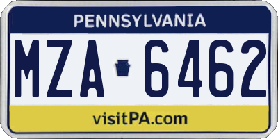 PA license plate MZA6462
