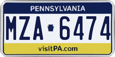 PA license plate MZA6474