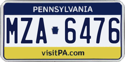 PA license plate MZA6476