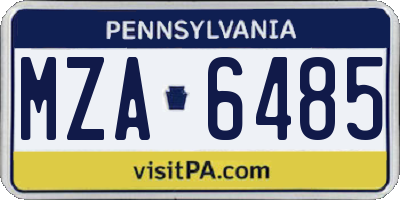 PA license plate MZA6485
