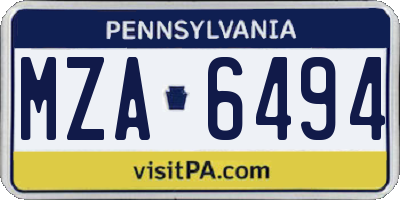 PA license plate MZA6494