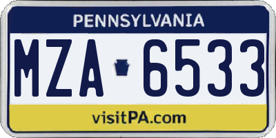 PA license plate MZA6533