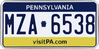 PA license plate MZA6538