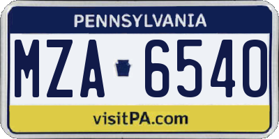 PA license plate MZA6540