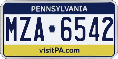 PA license plate MZA6542