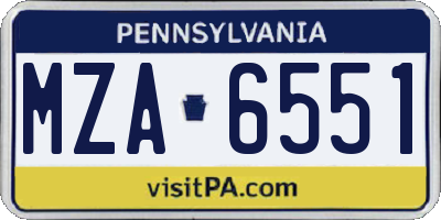 PA license plate MZA6551