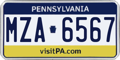 PA license plate MZA6567