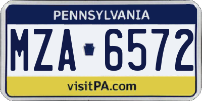 PA license plate MZA6572