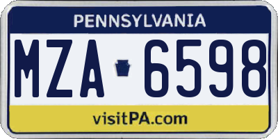PA license plate MZA6598
