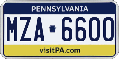 PA license plate MZA6600