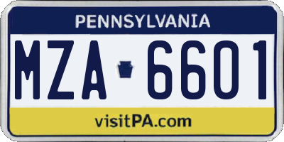 PA license plate MZA6601
