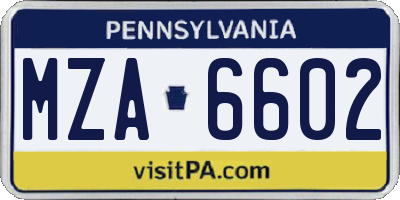 PA license plate MZA6602