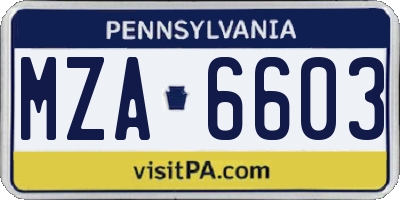 PA license plate MZA6603