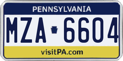 PA license plate MZA6604