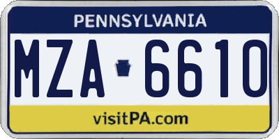 PA license plate MZA6610