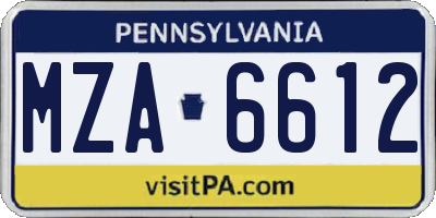 PA license plate MZA6612