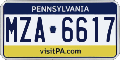 PA license plate MZA6617