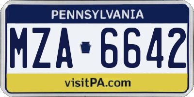 PA license plate MZA6642