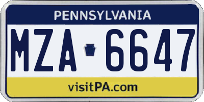 PA license plate MZA6647
