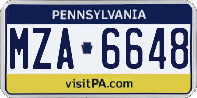 PA license plate MZA6648
