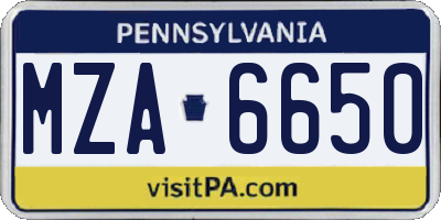 PA license plate MZA6650