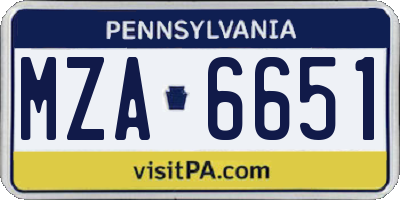 PA license plate MZA6651