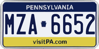 PA license plate MZA6652