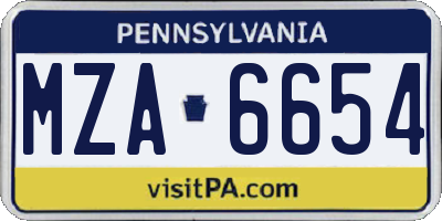 PA license plate MZA6654