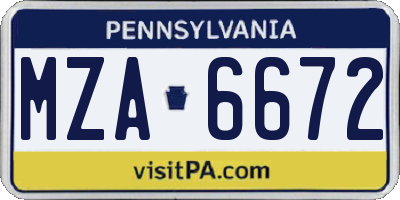 PA license plate MZA6672