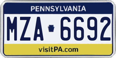 PA license plate MZA6692