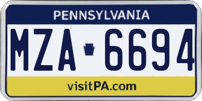 PA license plate MZA6694