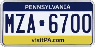 PA license plate MZA6700