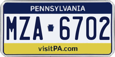 PA license plate MZA6702