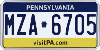 PA license plate MZA6705