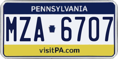 PA license plate MZA6707