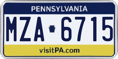 PA license plate MZA6715
