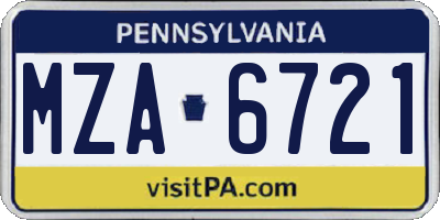 PA license plate MZA6721