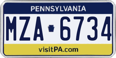 PA license plate MZA6734